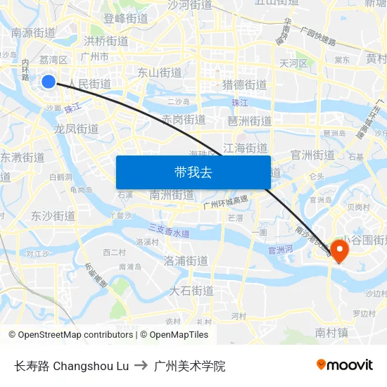 长寿路 Changshou Lu to 广州美术学院 map