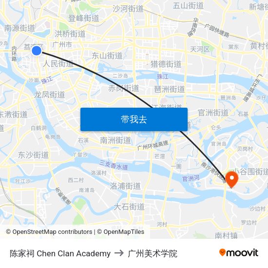 陈家祠 Chen Clan Academy to 广州美术学院 map