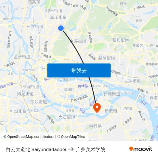 白云大道北 Baiyundadaobei to 广州美术学院 map