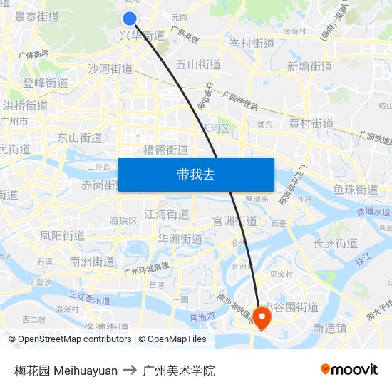 梅花园 Meihuayuan to 广州美术学院 map