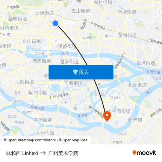 林和西 Linhexi to 广州美术学院 map