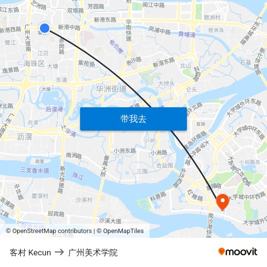 客村 Kecun to 广州美术学院 map