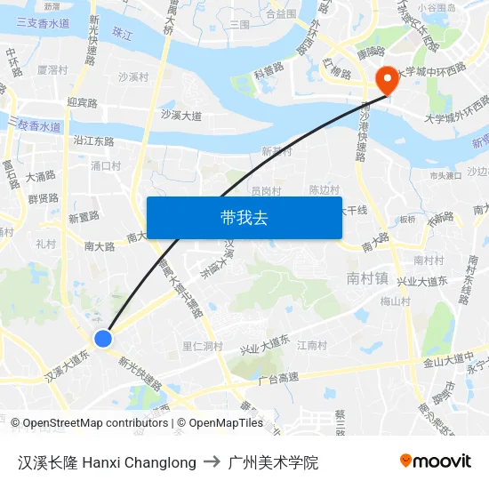 汉溪长隆 Hanxi Changlong to 广州美术学院 map