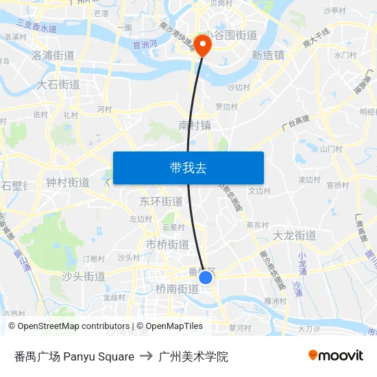 番禺广场 Panyu Square to 广州美术学院 map