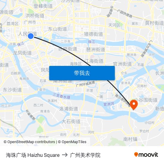 海珠广场 Haizhu Square to 广州美术学院 map