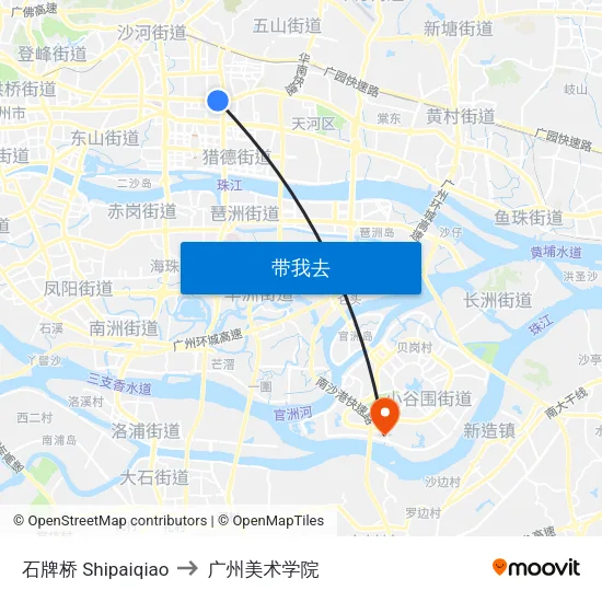 石牌桥 Shipaiqiao to 广州美术学院 map
