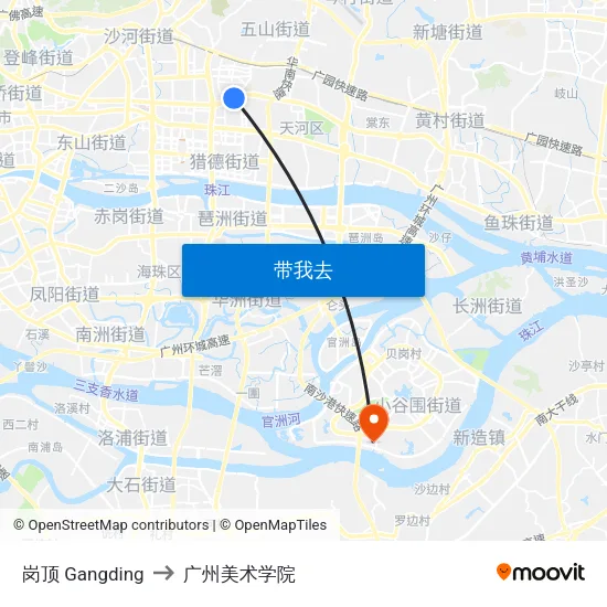 岗顶 Gangding to 广州美术学院 map