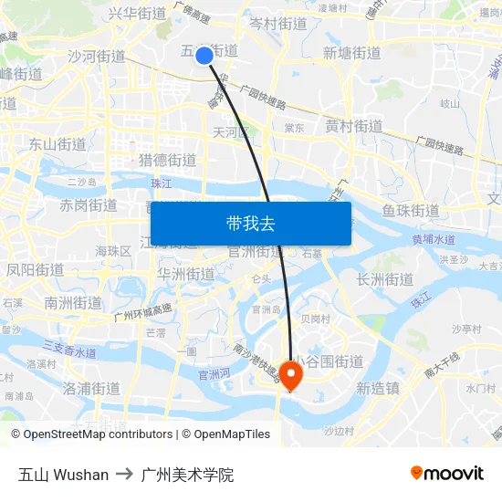 五山 Wushan to 广州美术学院 map