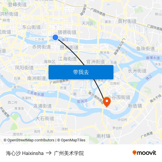 海心沙 Haixinsha to 广州美术学院 map