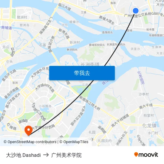 大沙地 Dashadi to 广州美术学院 map