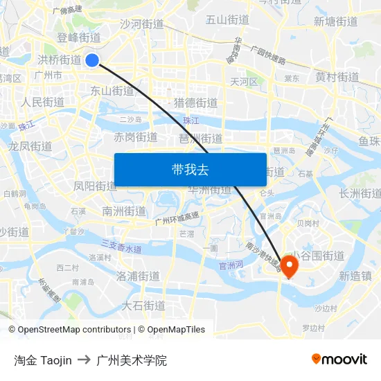 淘金 Taojin to 广州美术学院 map