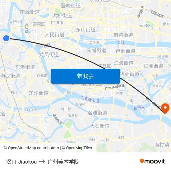滘口 Jiaokou to 广州美术学院 map