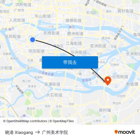 晓港 Xiaogang to 广州美术学院 map