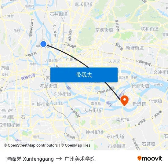 浔峰岗 Xunfenggang to 广州美术学院 map