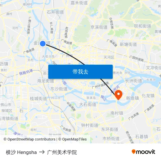 横沙 Hengsha to 广州美术学院 map