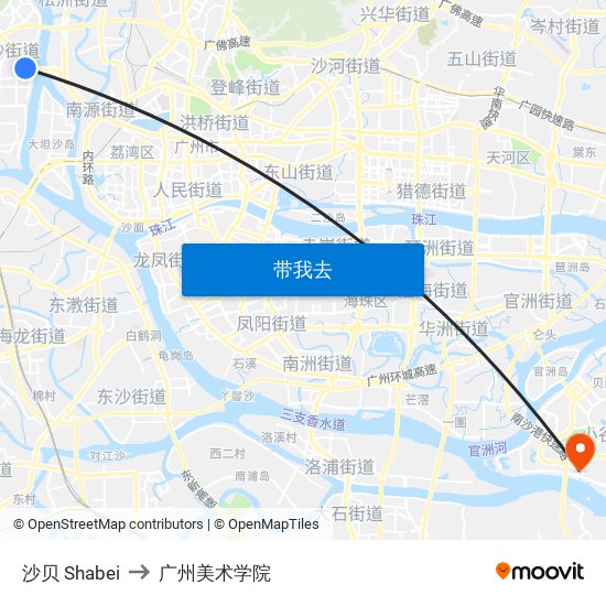 沙贝 Shabei to 广州美术学院 map