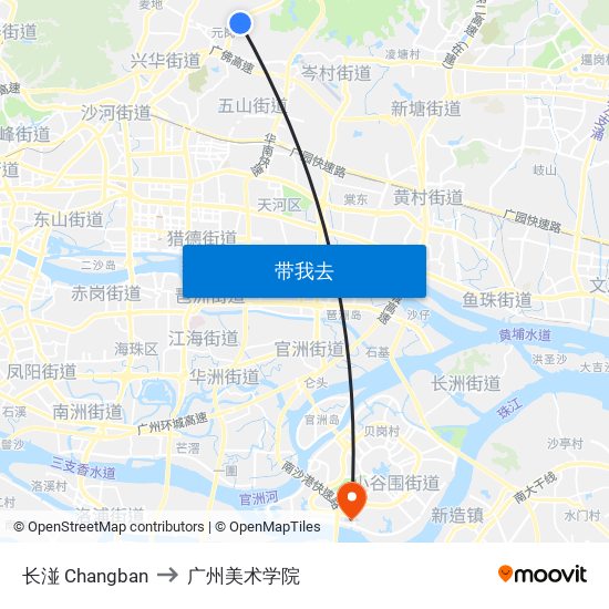 长湴 Changban to 广州美术学院 map