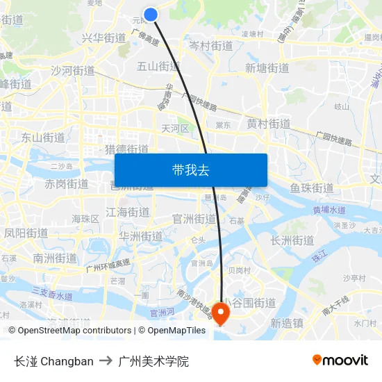 长湴 Changban to 广州美术学院 map