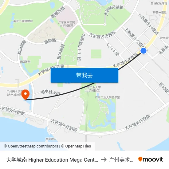 大学城南 Higher Education Mega Center South to 广州美术学院 map