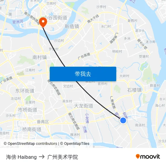 海傍 Haibang to 广州美术学院 map