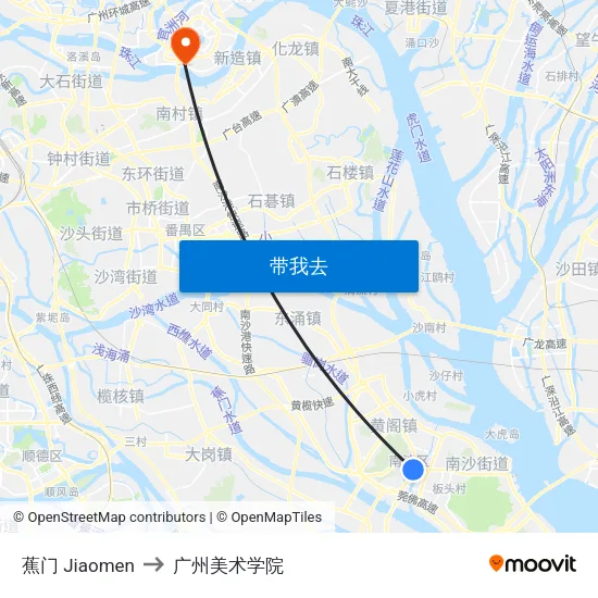 蕉门 Jiaomen to 广州美术学院 map