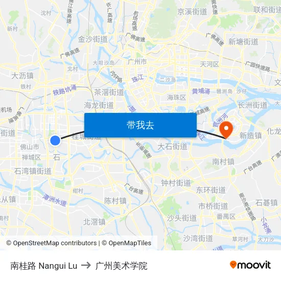 南桂路 Nangui Lu to 广州美术学院 map