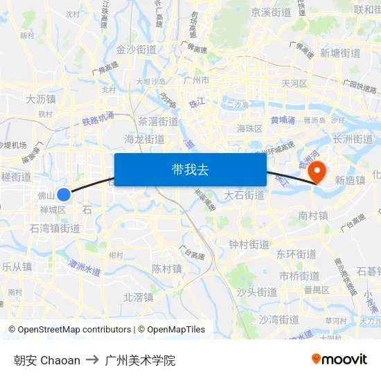 朝安 Chaoan to 广州美术学院 map
