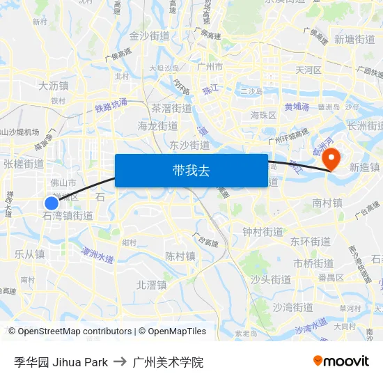 季华园 Jihua Park to 广州美术学院 map