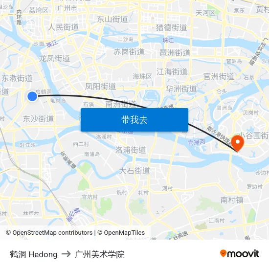 鹤洞 Hedong to 广州美术学院 map
