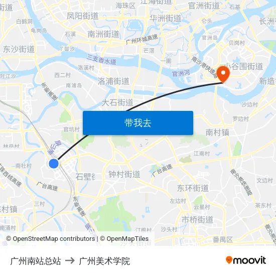 广州南站总站 to 广州美术学院 map