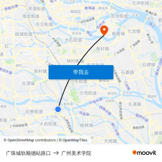 广珠城轨顺德站路口 to 广州美术学院 map