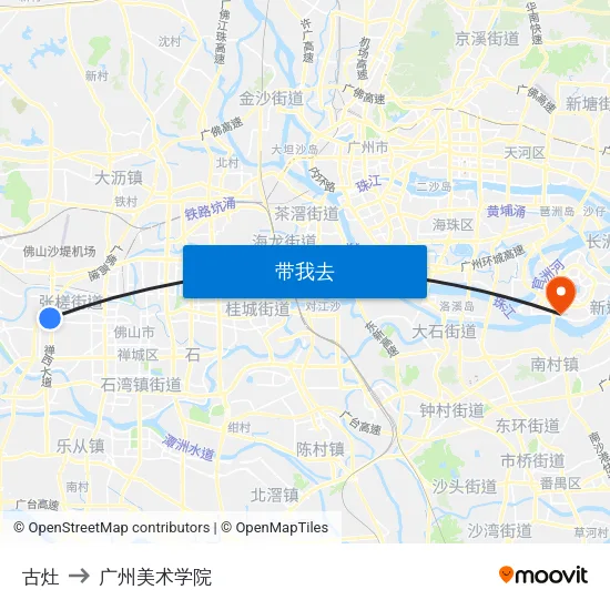 古灶 to 广州美术学院 map