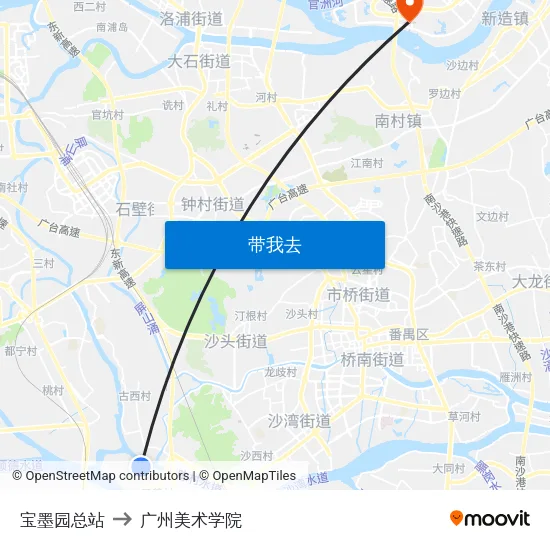 宝墨园总站 to 广州美术学院 map