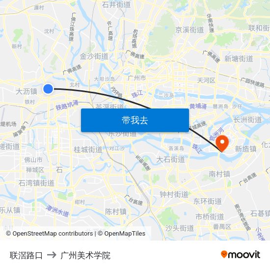 联滘路口 to 广州美术学院 map
