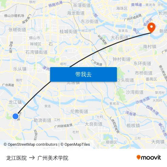 龙江医院 to 广州美术学院 map