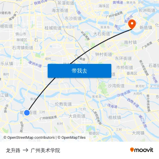 龙升路 to 广州美术学院 map