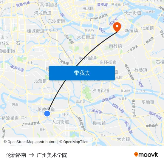 伦新路南 to 广州美术学院 map
