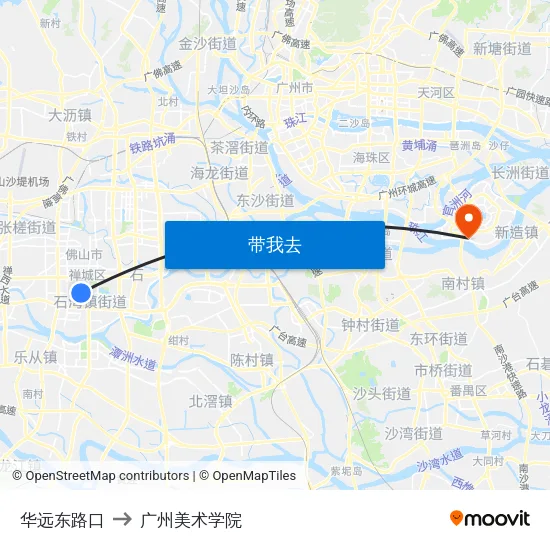 华远东路口 to 广州美术学院 map