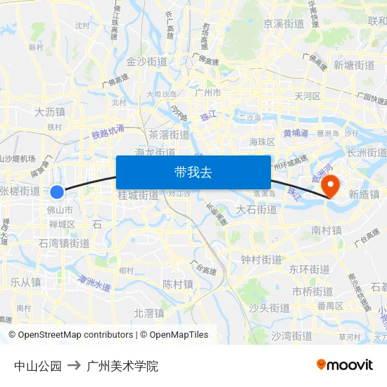中山公园 to 广州美术学院 map