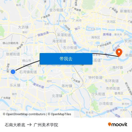 石南大桥底 to 广州美术学院 map
