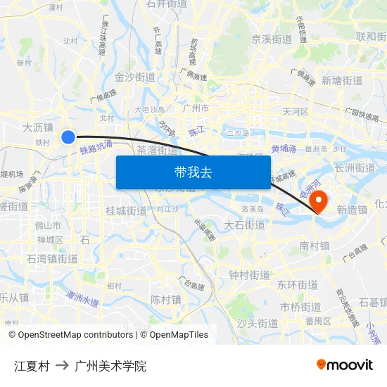 江夏村 to 广州美术学院 map