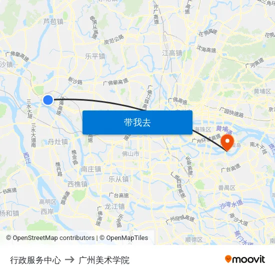 行政服务中心 to 广州美术学院 map