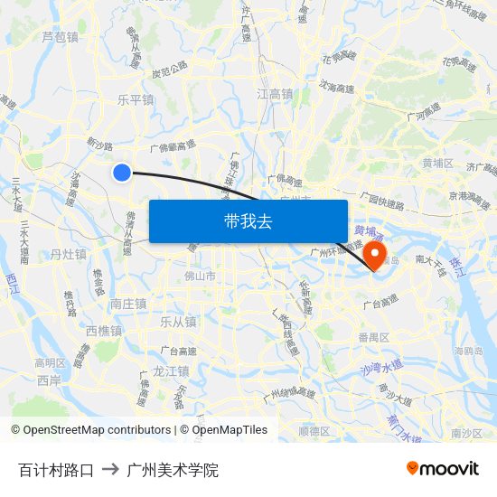 百计村路口 to 广州美术学院 map