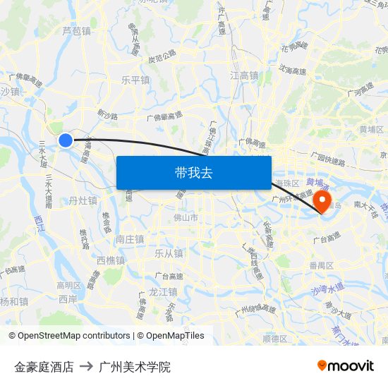 金豪庭酒店 to 广州美术学院 map