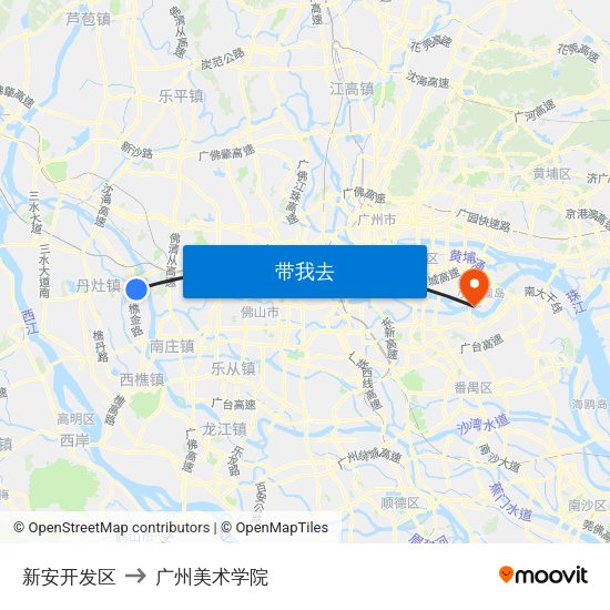新安开发区 to 广州美术学院 map