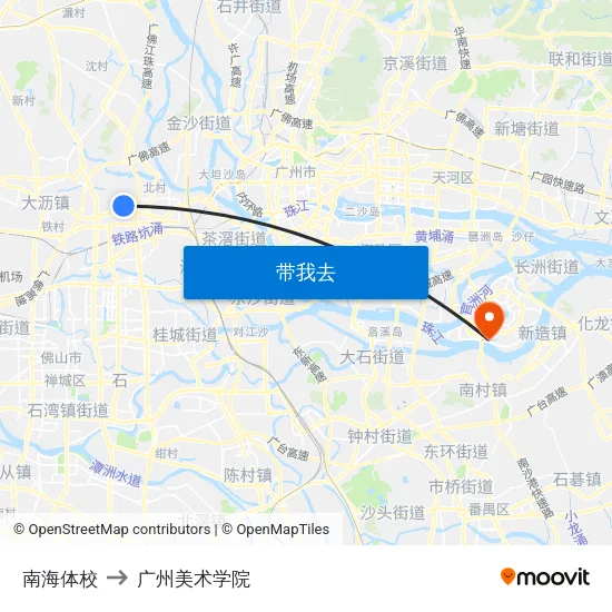 南海体校 to 广州美术学院 map