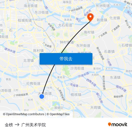 金榜 to 广州美术学院 map