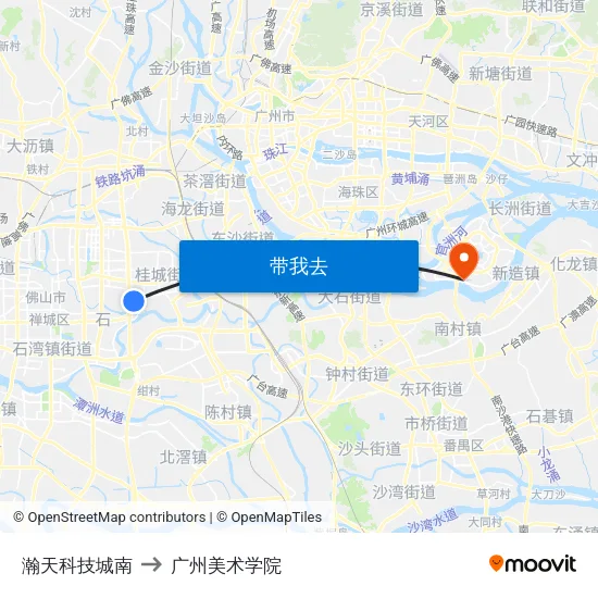 瀚天科技城南 to 广州美术学院 map