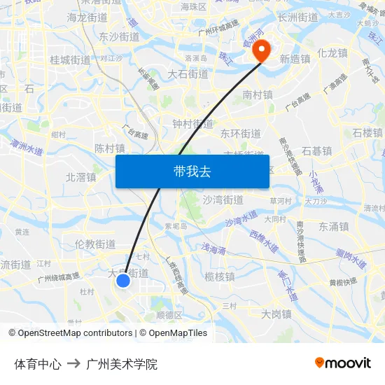 体育中心 to 广州美术学院 map