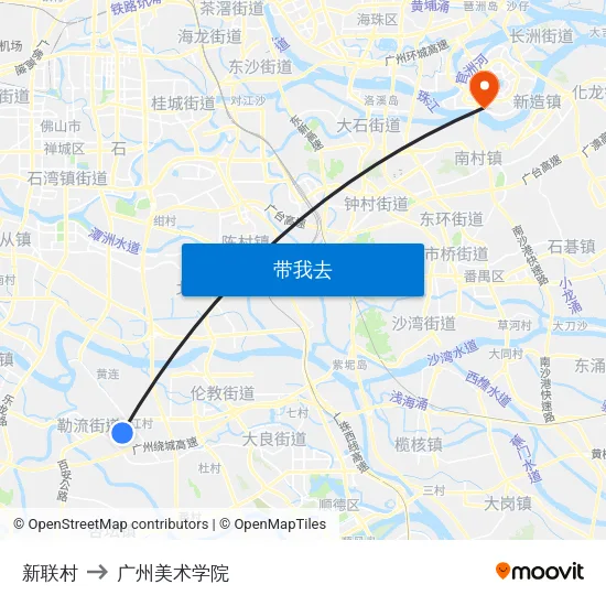 新联村 to 广州美术学院 map
